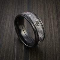 Texalium Carbon Fiber Ring with Black Diamond Custom Made with Black Zirconium Band