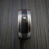 Carbon Fiber Ring with White Diamond Custom Made and Set in Titanium Band
