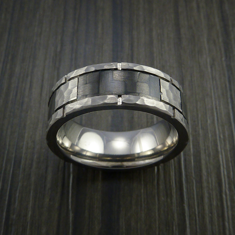 Carbon Fiber and Titanium Ring Style Hammer Finish Weave Pattern