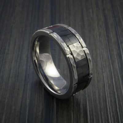 Carbon Fiber and Titanium Ring Style Hammer Finish Weave Pattern