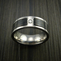 Carbon Fiber Ring with White Diamond Custom Made and Set in Titanium Band