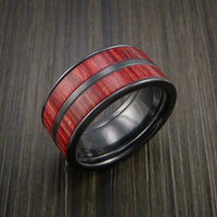 Wood Ring and BLACK ZIRCONIUM Ring inlaid with Red Heart Wood Custom Made to Any Size