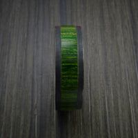 Wood Ring and Black Zirconium Ring inlaid with JADE GREEN WOOD Custom Made to Any Size and Optional Wood Types