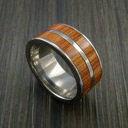 Wood Ring and Titanium Ring inlaid with Osage Orange Wood Custom Made to Any Size and Optional Wood Types