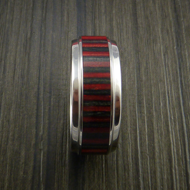 Wood Ring and Cobalt Chrome Ring inlaid with Applejack Wood Custom Made to Any Size in the USA