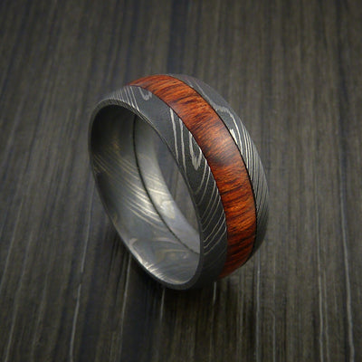 Wood Ring and Damascus Ring inlaid with Hardwood Custom Made