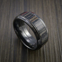 Wood Ring and BLACK ZIRCONIUM Ring inlaid with CHARCOAL WOOD Custom Made in the USA