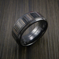 Wood Ring and BLACK Titanium Ring inlaid with CHARCOAL WOOD Custom Made in the USA