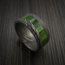 Wood Ring and Damascus Ring inlaid with Hardwood Custom Made