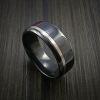 Black Titanium Band Wide Platinum Inlay Ring Made to Any Sizing