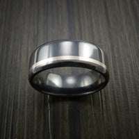 Black Zirconium Band Wide Platinum Inlay Ring Made to Any Sizing