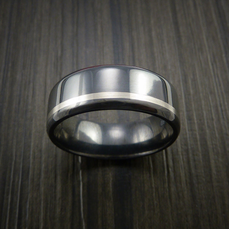 Black Titanium Band Wide Platinum Inlay Ring Made to Any Sizing