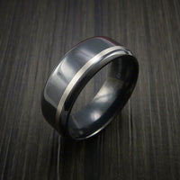 Black Zirconium Band Wide Platinum Inlay Ring Made to Any Sizing