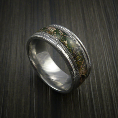King's Camo Mountain Shadow and Damascus Steel Ring Traditional Style Band Made Custom