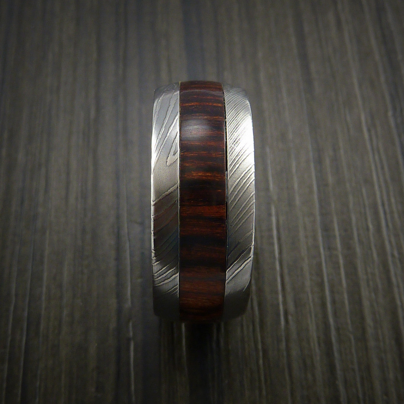 Wood Men's Ring and Damascus Men's Ring inlaid with Hardwood Inlay Cus ...