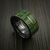 Wood Ring and BLACK Titanium Ring inlaid with Jade Wood Custom Made to Any Size