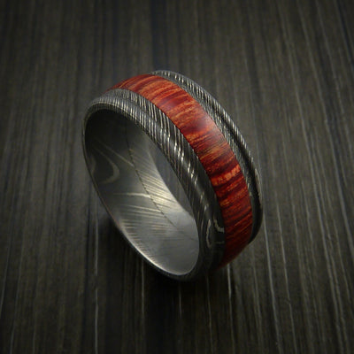 Wood Ring and Damascus Ring inlaid with Hardwood Custom Made