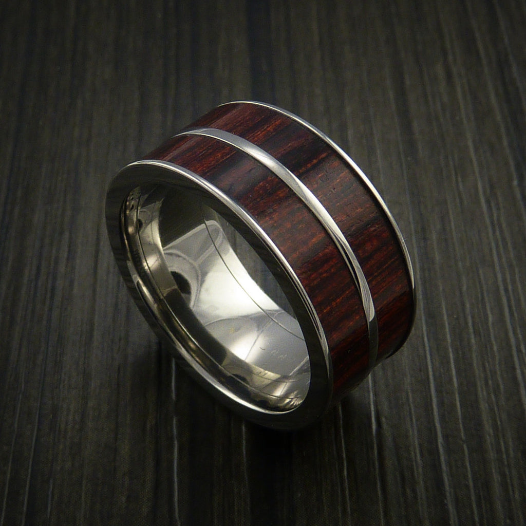 Exotic Hard Wood Wedding Band: Bloodwood Inlay in Titanium Ring, Wood rings