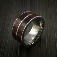 Wood Ring and Titanium Ring inlaid in Red Heart Wood Custom Made to Any Size and Optional Wood Types