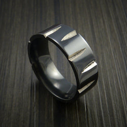 Black Zirconium Wedge Cut Wedding Band Ring Made to Any Sizing and Finish 3-22