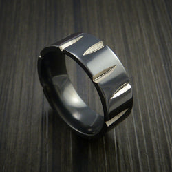 Black Titanium Wedge Cut Wedding Band Ring Made to Any Sizing and Finish 3-22