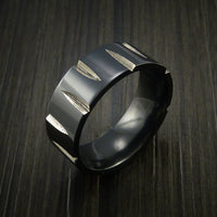 Black Titanium Wedge Cut Wedding Band Ring Made to Any Sizing and Finish 3-22