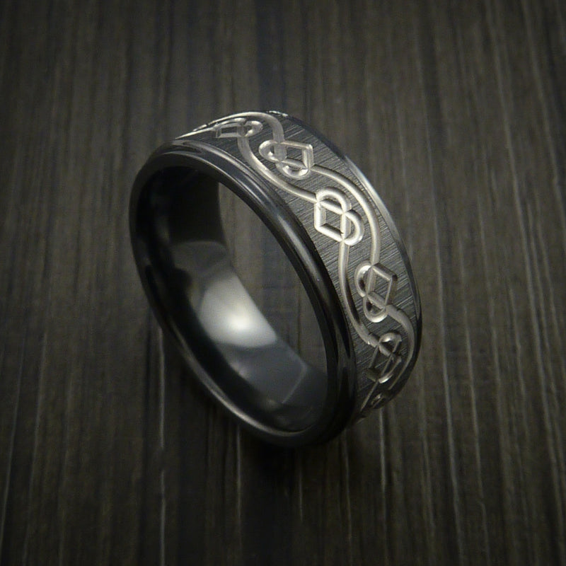 Black Zirconium Celtic Heart Ring Irish Knot Design Band