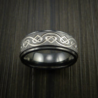 Black Titanium Celtic Heart Ring Irish Knot Design Band