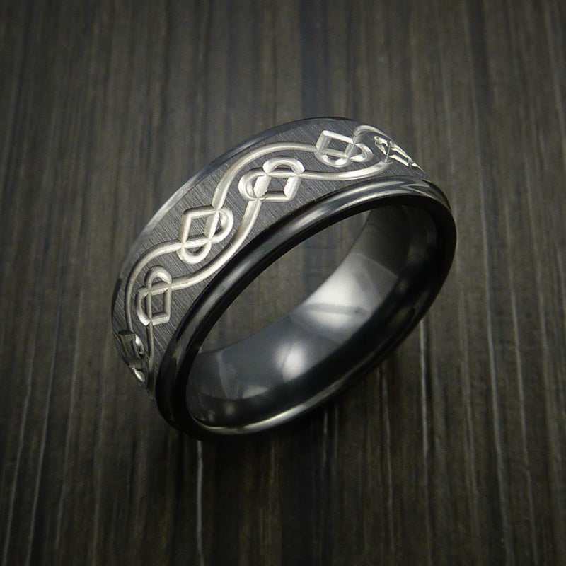 Black Zirconium Celtic Heart Ring Irish Knot Design Band