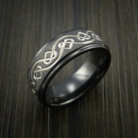 Black Titanium Celtic Heart Ring Irish Knot Design Band