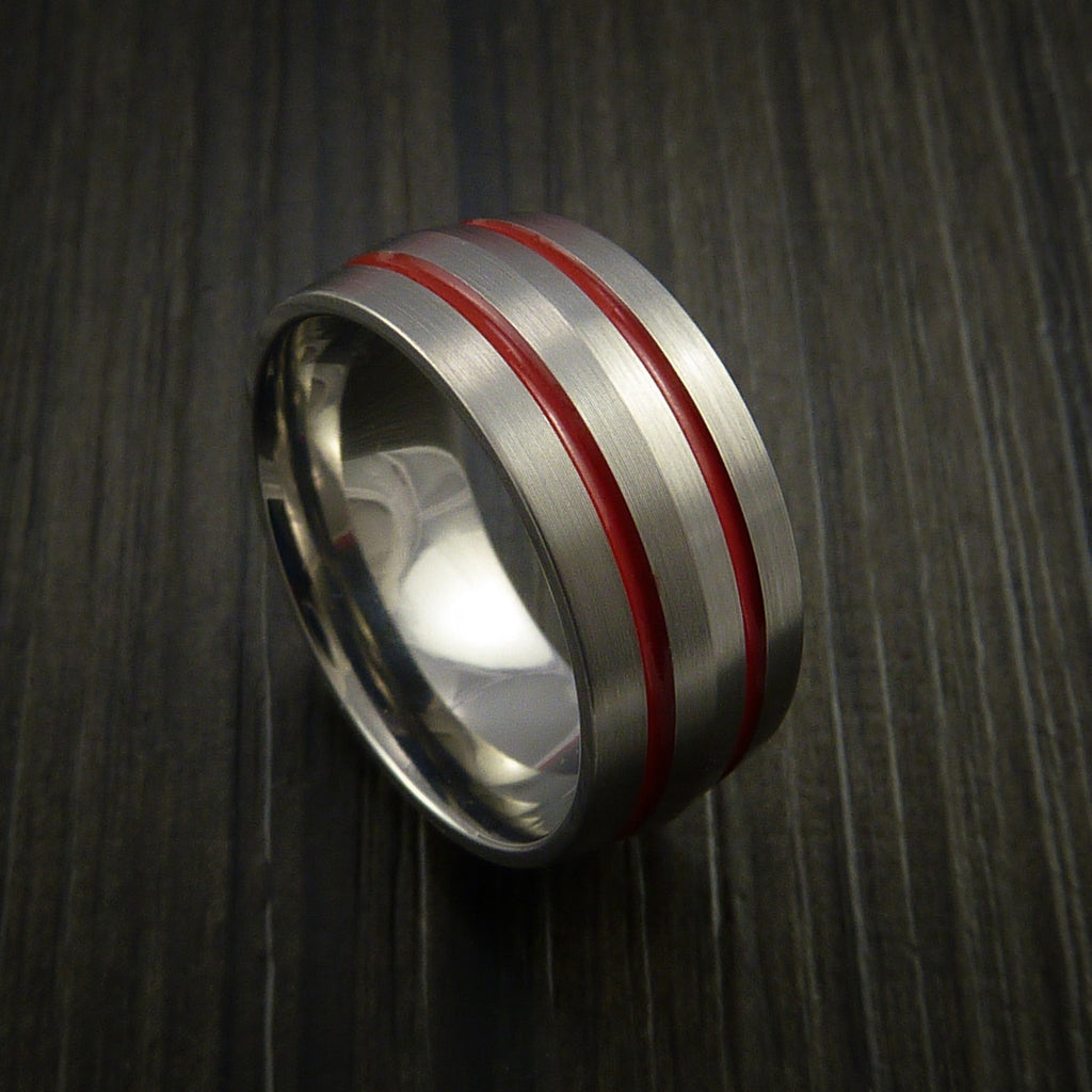 Titanium thin red line on sale ring