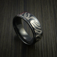 Black Zirconium Ring Textured Mokume Carved Pattern Band Made to Any Sizing 3-22