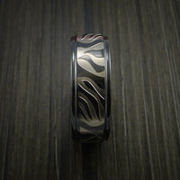 Black Titanium Ring Textured Mokume Carved Pattern Band Made to Any Sizing 3-22