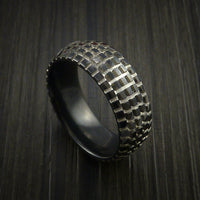 Black Titanium Carved Tread Design Ring Bold Unique Band Custom Made to Any Sizing 4-22