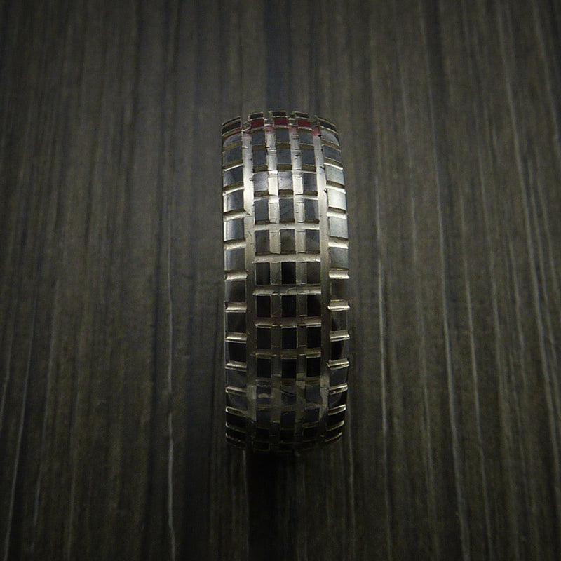 Black Titanium Carved Tread Design Ring Bold Unique Band Custom Made to Any Sizing 4-22