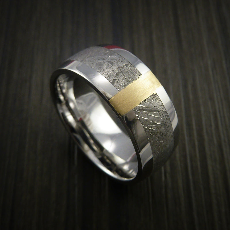 Gibeon Meteorite in Cobalt Chrome and 14k Yellow Gold Wedding Band Made to any Sizing