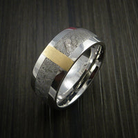 Gibeon Meteorite in Cobalt Chrome and 14k Yellow Gold Wedding Band Made to any Sizing