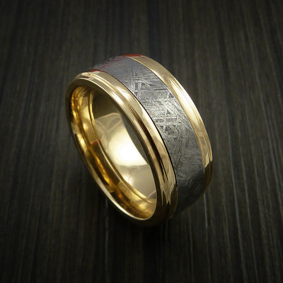Gibeon Meteorite in 14K Yellow Gold Wedding Band Made to any Sizing and Width