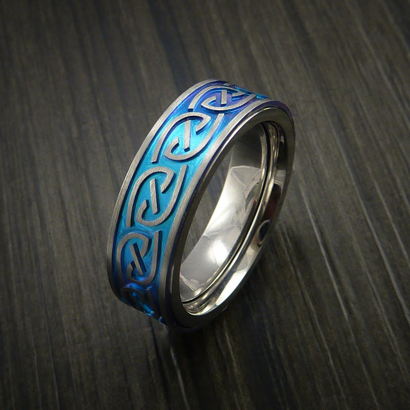 Titanium Anodized Celtic Band Infinity Symbolic Wedding Men's Ring Cus ...
