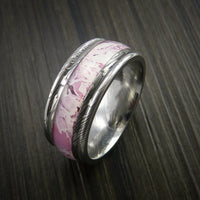 King's Camo PINK SHADOW and Damascus Steel Ring Traditional Style Band Made Custom