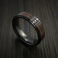 Black ZIrconium and Three Diamond Ring with Color Inlay Made to Any Size