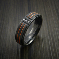 Black Titanium and Three Diamond Ring with Color Inlay Made to Any Size