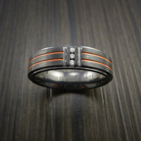 Black Titanium and Three Diamond Ring with Color Inlay Made to Any Size