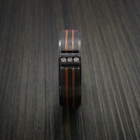 Black Titanium and Three Diamond Ring with Color Inlay Made to Any Size