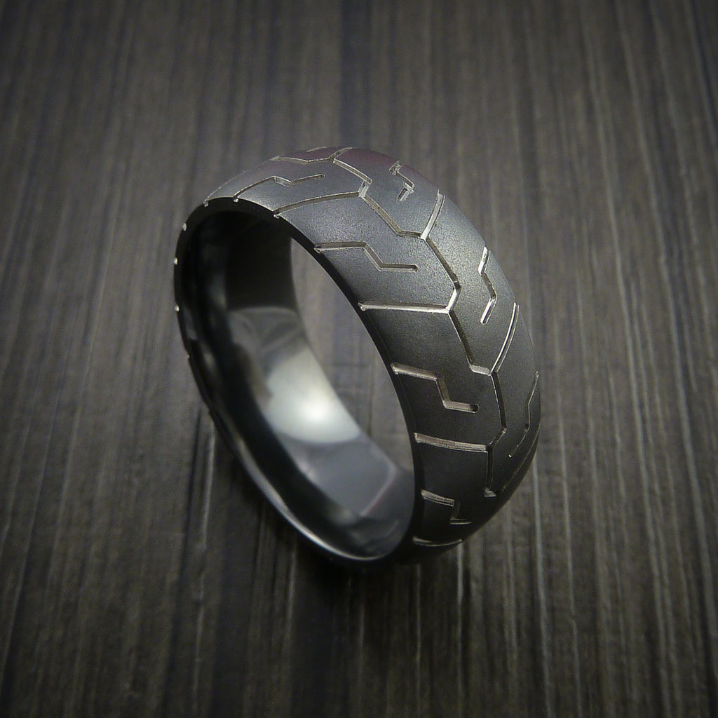 Black Titanium or Black Zirconium Custom Men's Ring with Tire