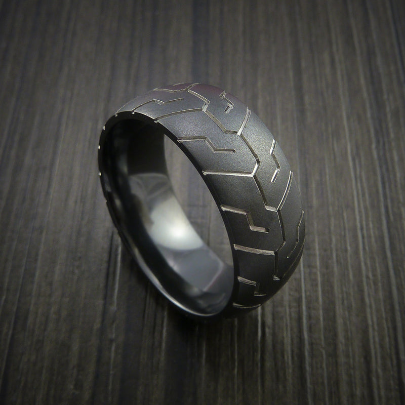 Black Zirconium Tire Tread Textured Carved Ring
