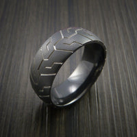 Black Titanium Tire Tread Textured Carved Ring