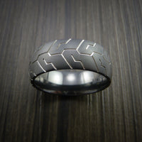 Black Titanium Tire Tread Textured Carved Ring