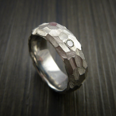 Diamond Titanium Ring Modern Style Rock Hammer Finish Band Fashion Ring Made to Any Size
