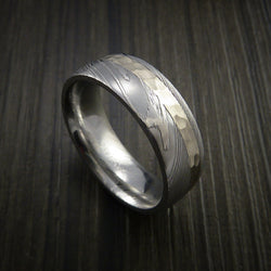 Damascus Steel 14K White Gold Ring Wedding Band Custom Made Hammer Finish
